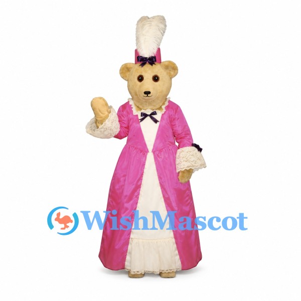 Rabbit Mascot Costume with Pink Coat and Tall Feathered Hat