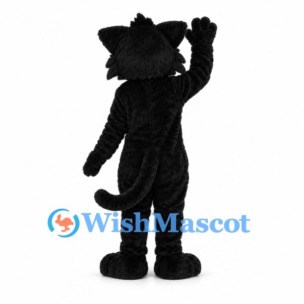 Cat Mascot Costume in Black with White Chest and Yellow Eyes
