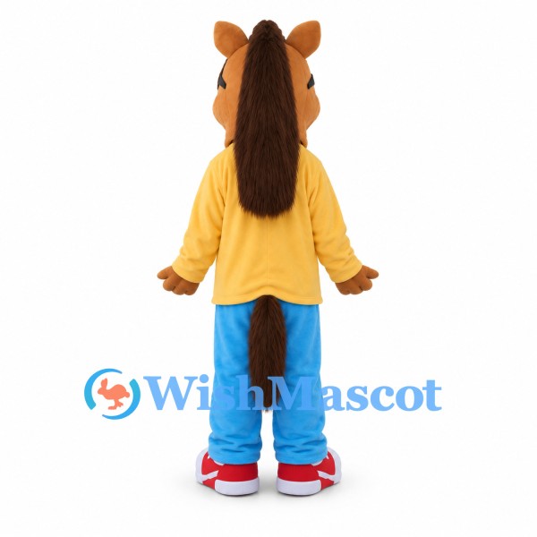 Horse Mascot Costume with Yellow Shirt and Blue Pants