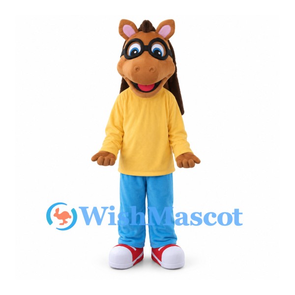 Horse Mascot Costume with Yellow Shirt and Blue Pants