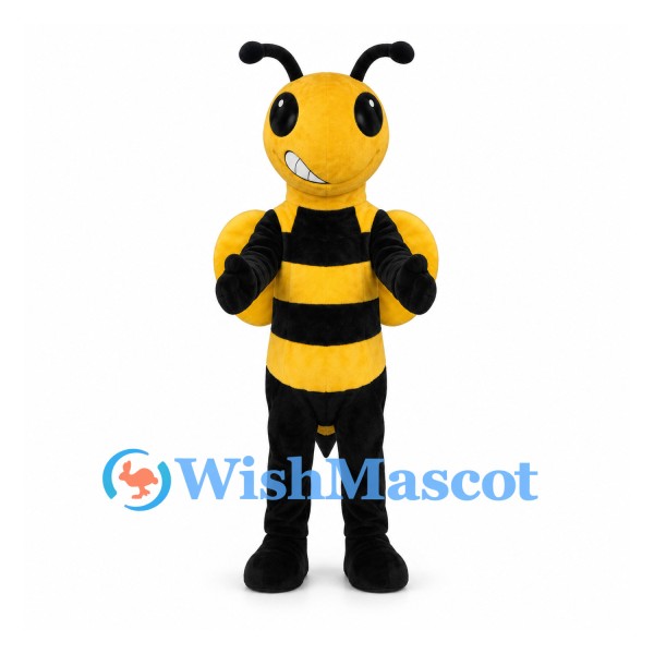 Bee Mascot Costume with Black and Yellow Stripes and Round Wings