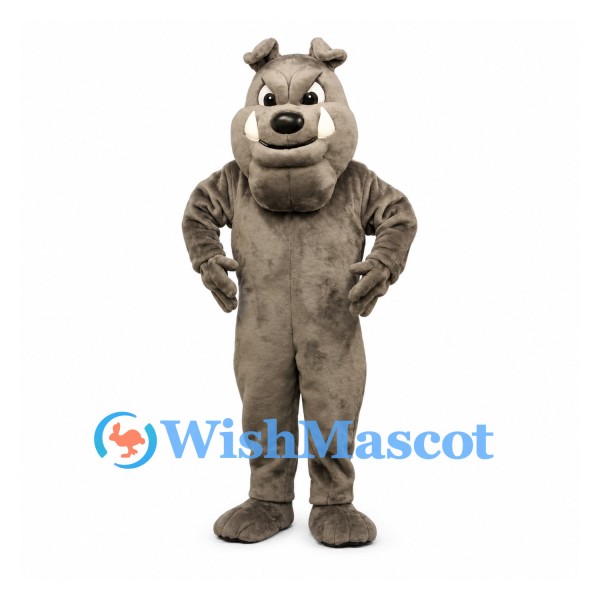 Bulldog Mascot Costume in Gray with Muscular Body