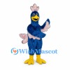 Bird Mascot Costume in Blue with Pink Crest and Feather Details