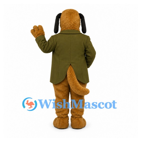 Dog Mascot Costume with Olive Jacket and Beige Vest