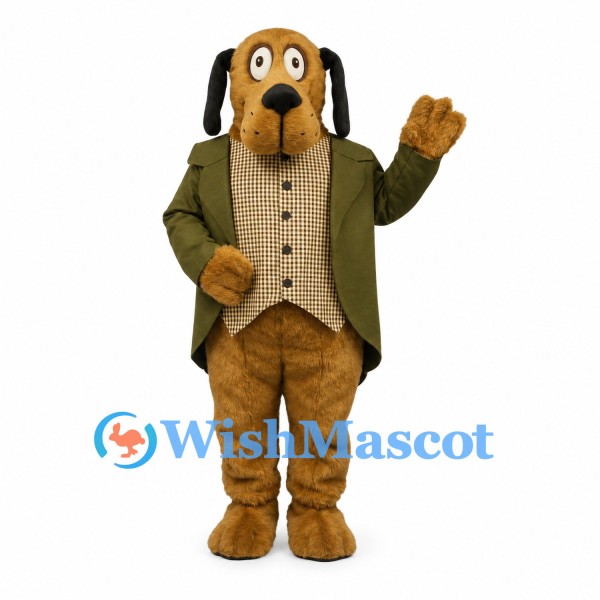 Dog Mascot Costume with Olive Jacket and Beige Vest