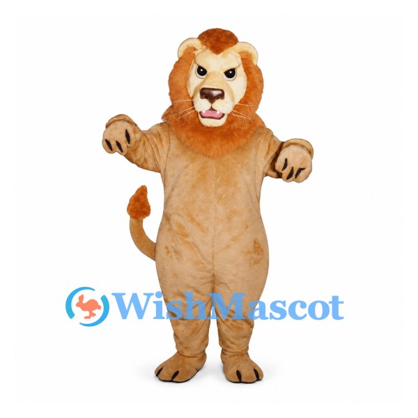 Lion Mascot Costume in Tan with Orange Mane and Fangs