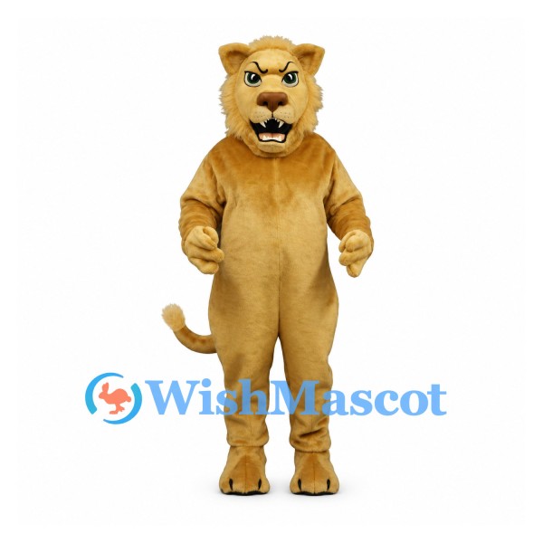 Lion Mascot Costume in Gold with Shaggy Mane and Fangs
