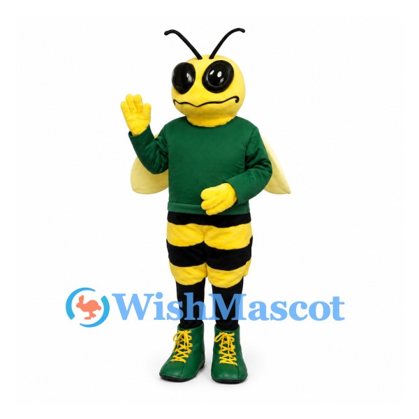 Bee Mascot Costume with Green Shirt and Green Shoes