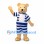 Bear Mascot Costume with Blue and White Striped Outfit
