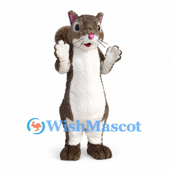 Squirrel Mascot Costume with White Belly and Fluffy Gray Tail