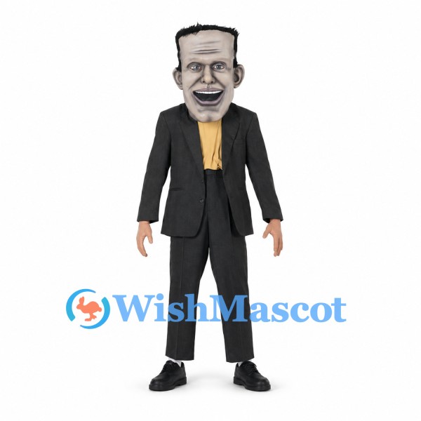 Frankenstein Monster Mascot Costume with Black Suit and Flat Top Hair