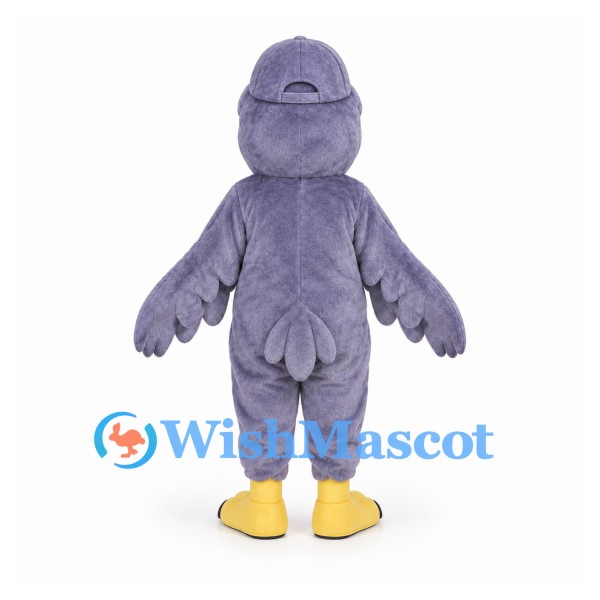 Bird Mascot Costume in Purple with Yellow Beak and Feet