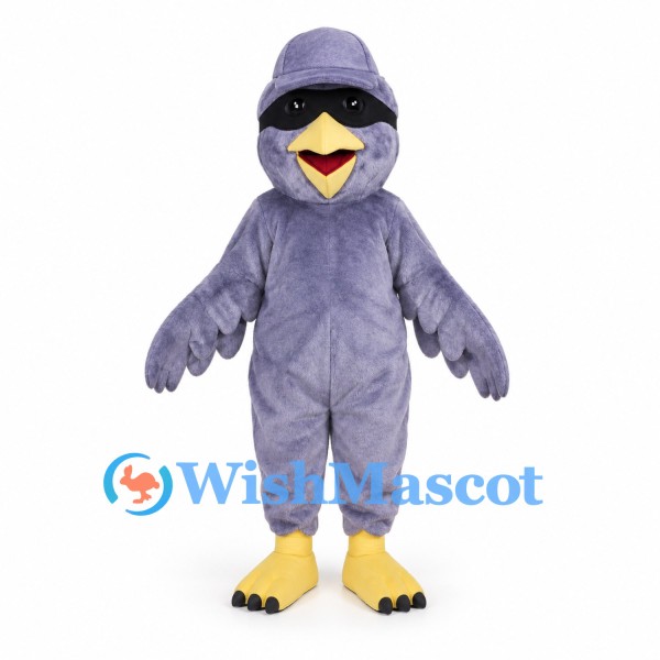 Bird Mascot Costume in Purple with Yellow Beak and Feet