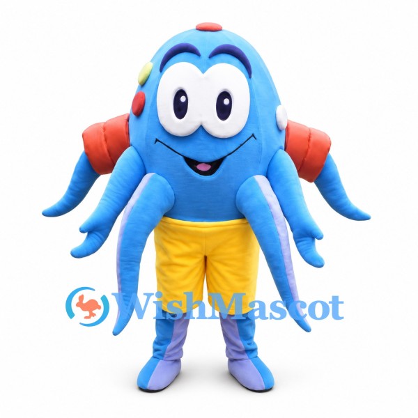 Octopus Mascot Costume in Blue with Yellow Shorts