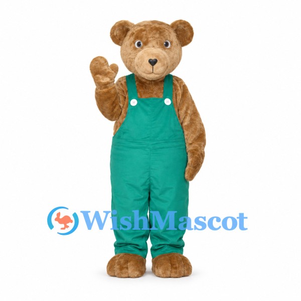 Bear Mascot Costume with Green Overalls