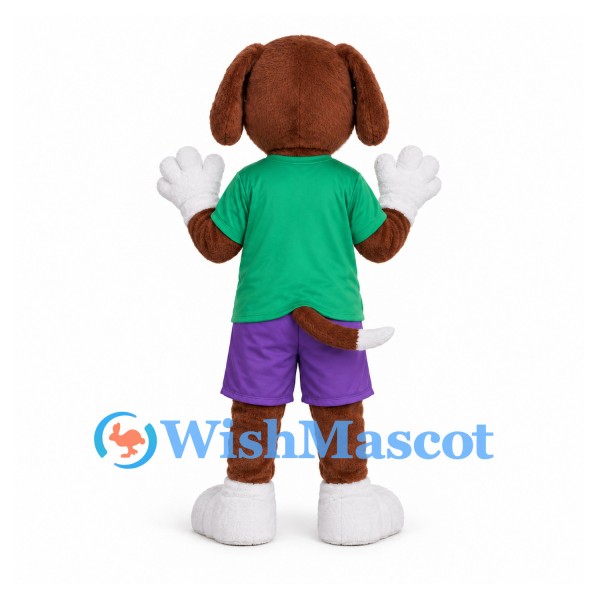 Dog Mascot Costume with Green Shirt and Purple Shorts