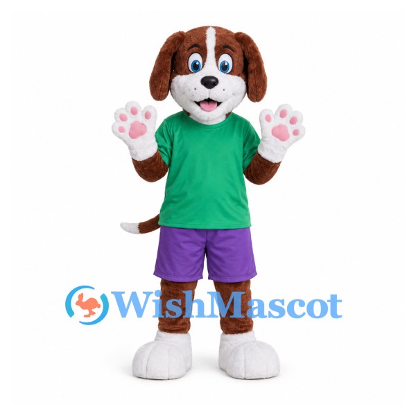 Dog Mascot Costume with Green Shirt and Purple Shorts