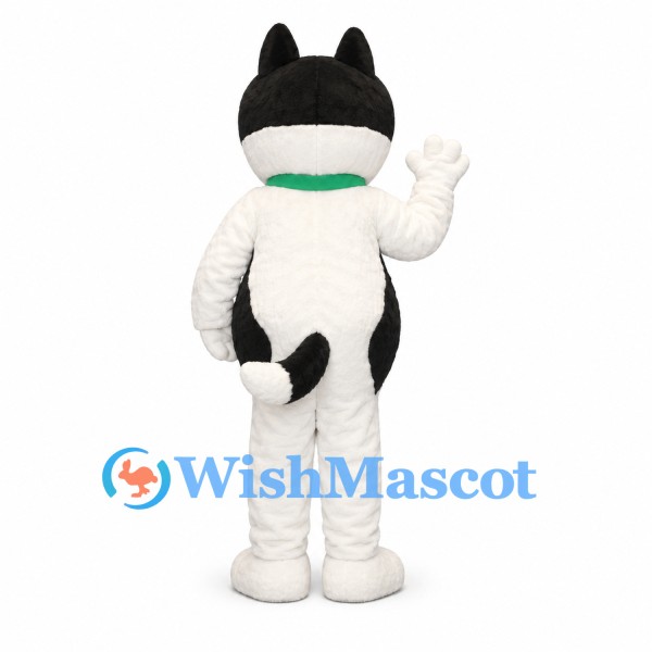 Husky Dog Mascot Costume in Black and White with Green Collar