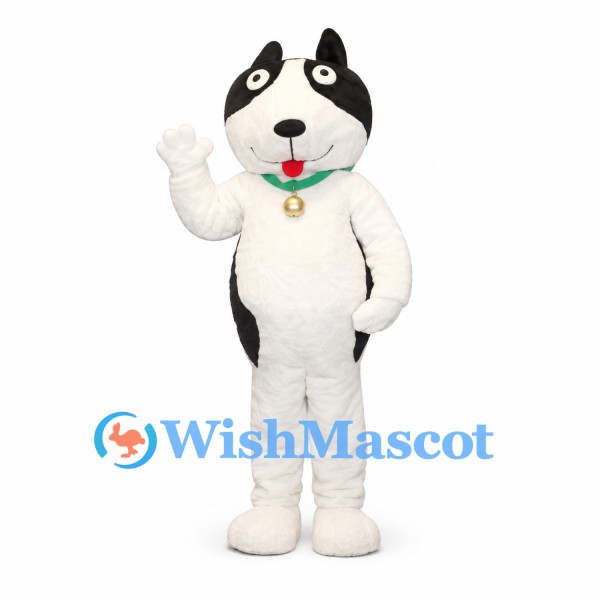 Husky Dog Mascot Costume in Black and White with Green Collar