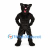Black Panther Mascot Costume with Muscular Body and Open Mouth