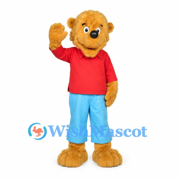 Bear Mascot Costume with Red Shirt and Blue Pants