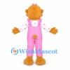 Girl Bear Mascot Costume with Pink Overalls and Floral Shirt