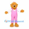 Girl Bear Mascot Costume with Pink Overalls and Floral Shirt