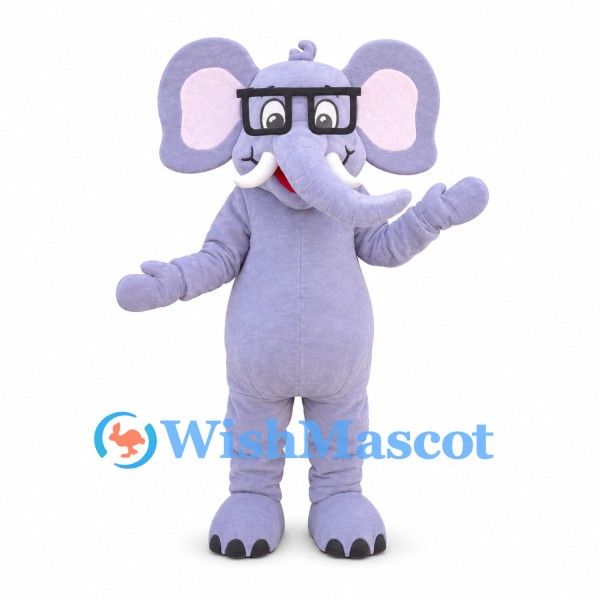 Elephant Mascot Costume in Lavender with Black Glasses