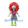 Girl Mascot Costume with Curly Red Hair and Gray Overalls