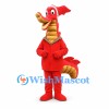 Dragon Mascot Costume in Red with Yellow Belly and Long Tail