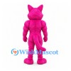Monster Cat Mascot Costume in Pink with Fangs and Black Belly