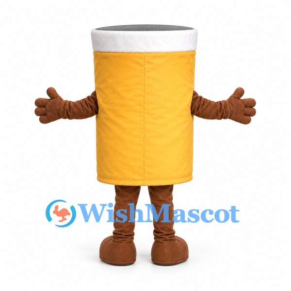 Drink Cup Mascot Costume in Yellow with White Rim