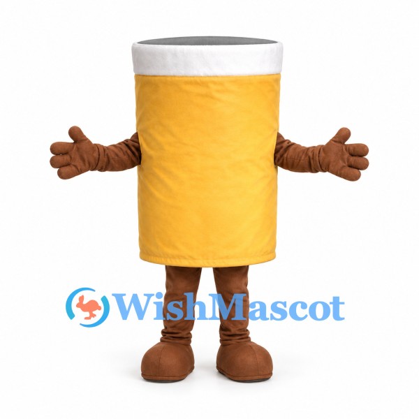 Drink Cup Mascot Costume in Yellow with White Rim