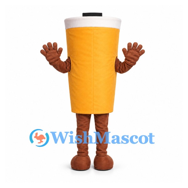 Drink Cup Mascot Costume in Yellow with White Lid