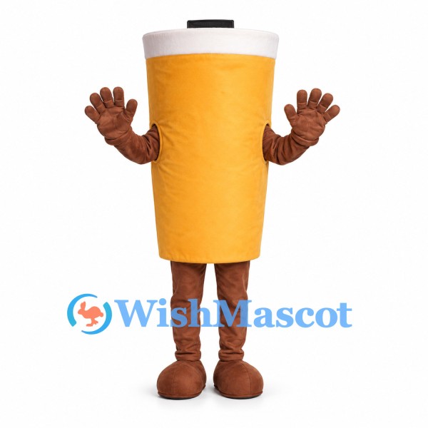 Drink Cup Mascot Costume in Yellow with White Lid
