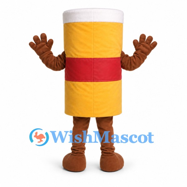 Drink Cup Mascot Costume in Yellow with Red Band