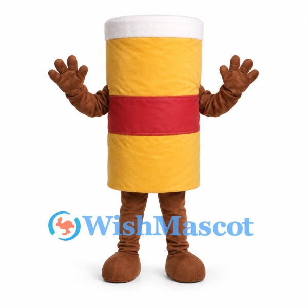 Drink Cup Mascot Costume in Yellow with Red Band