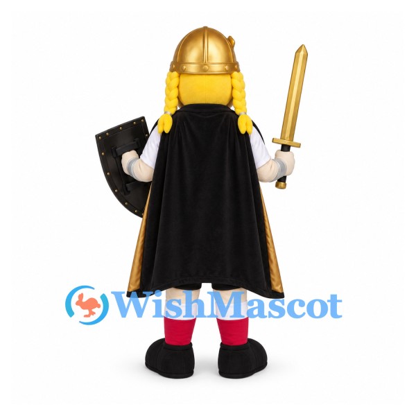 Knight Mascot Costume with Gold Helmet Sword and Shield
