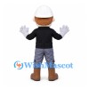 Worker Mascot Costume with White Hard Hat and Black Shirt