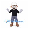 Worker Mascot Costume with White Hard Hat and Black Shirt