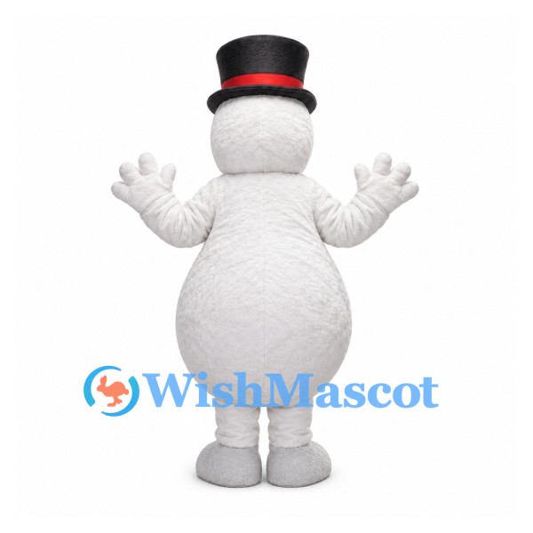 Snowman Mascot Costume with Black Top Hat and Red Nose