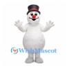 Snowman Mascot Costume with Black Top Hat and Red Nose
