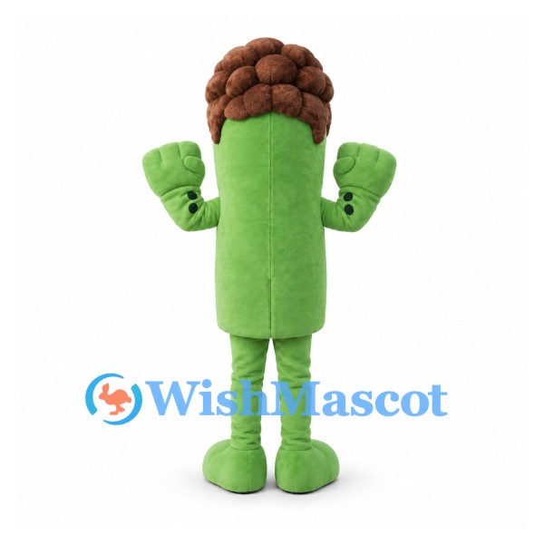 Monster Mascot Costume in Green with Brown Curly Hair