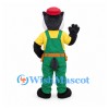 Builder Badger Mascot Costume with Green Overalls and Red Cap