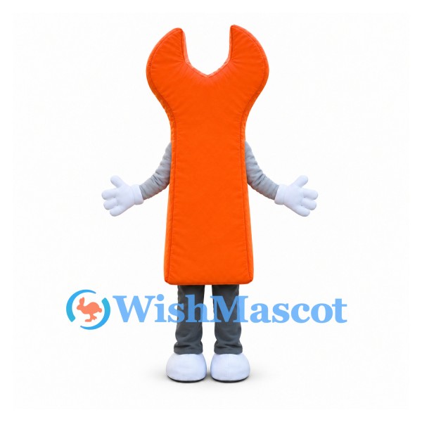 Wrench Mascot Costume in Orange with White Gloves