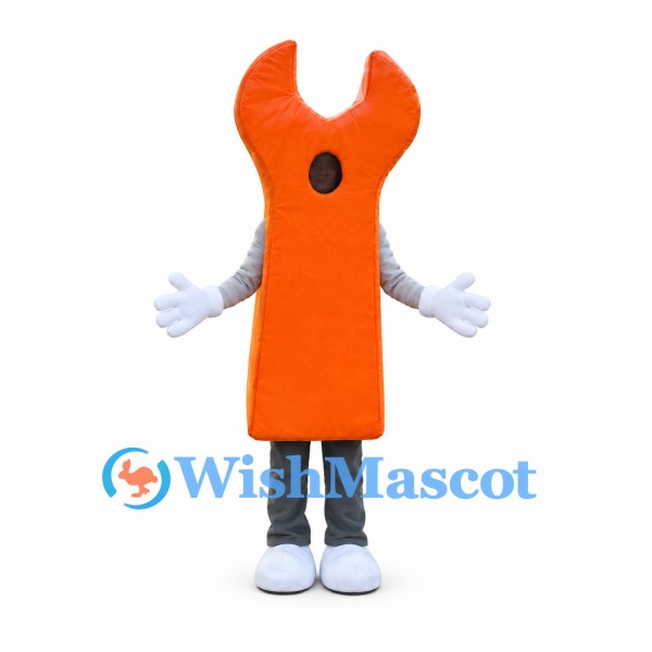 Wrench Mascot Costume in Orange with White Gloves