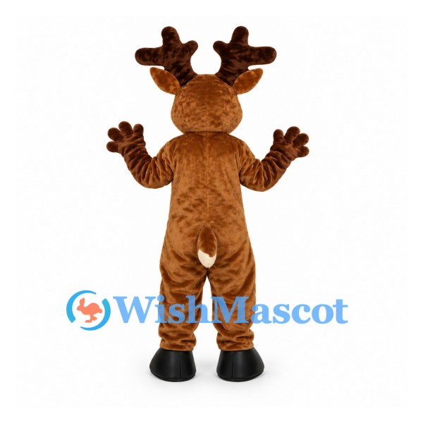 Reindeer Mascot Costume in Brown with Red Nose and Cream Belly
