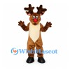 Reindeer Mascot Costume in Brown with Red Nose and Cream Belly