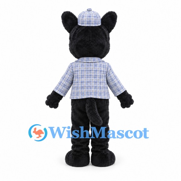 Mouse Mascot Costume in Black with Checkered Jacket and Cap