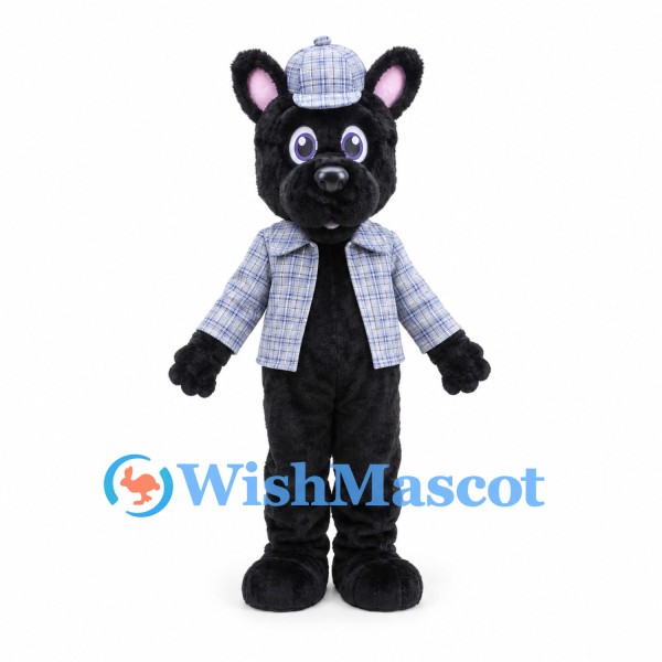 Mouse Mascot Costume in Black with Checkered Jacket and Cap